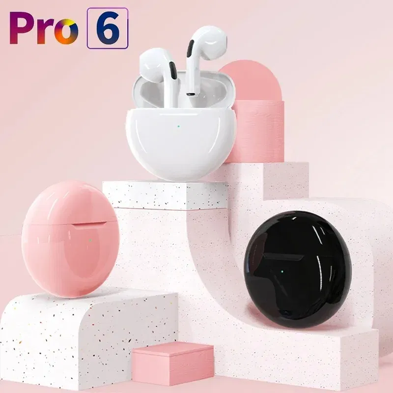 Color: Pink - Original Pro6 TWS Wireless Bluetooth Headset Bluetooth 5.3 Earphones Sport Earbuds Smart Touch Music Headset For All Smartphones