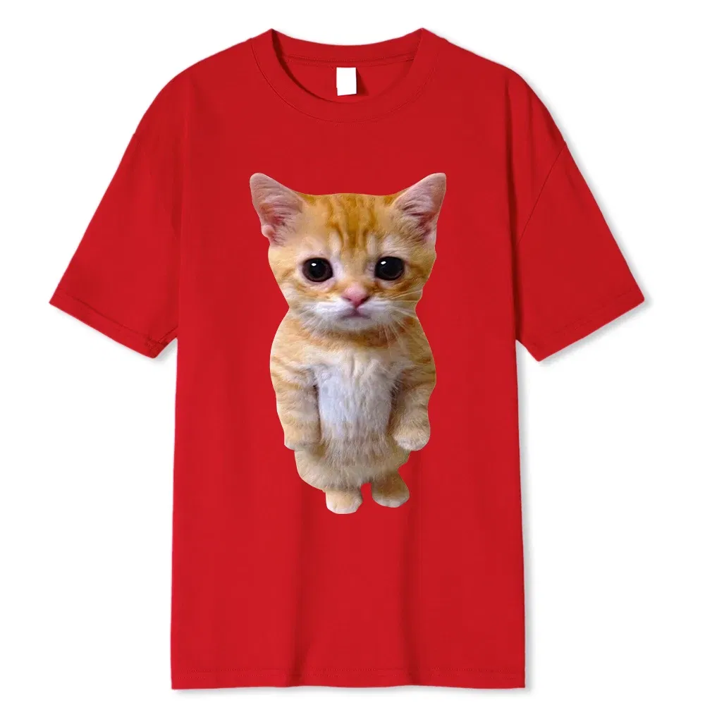 Color: Brown, Size: S - El Gato Meme Sad Crying Cat Munchkin Kitty Meme Trendy Graphic T-shirt Unisex Fashion Short Sleeve T-shirts Oversized Streetwear