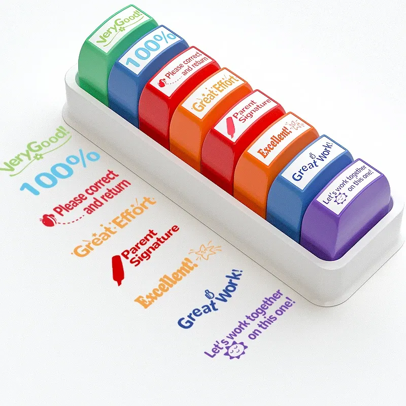 Color: MULTI - 8 teacher stamps Automatic inking stamps for classroom Teacher Fun Personalized teacher stamps for graded office Teacher supplie