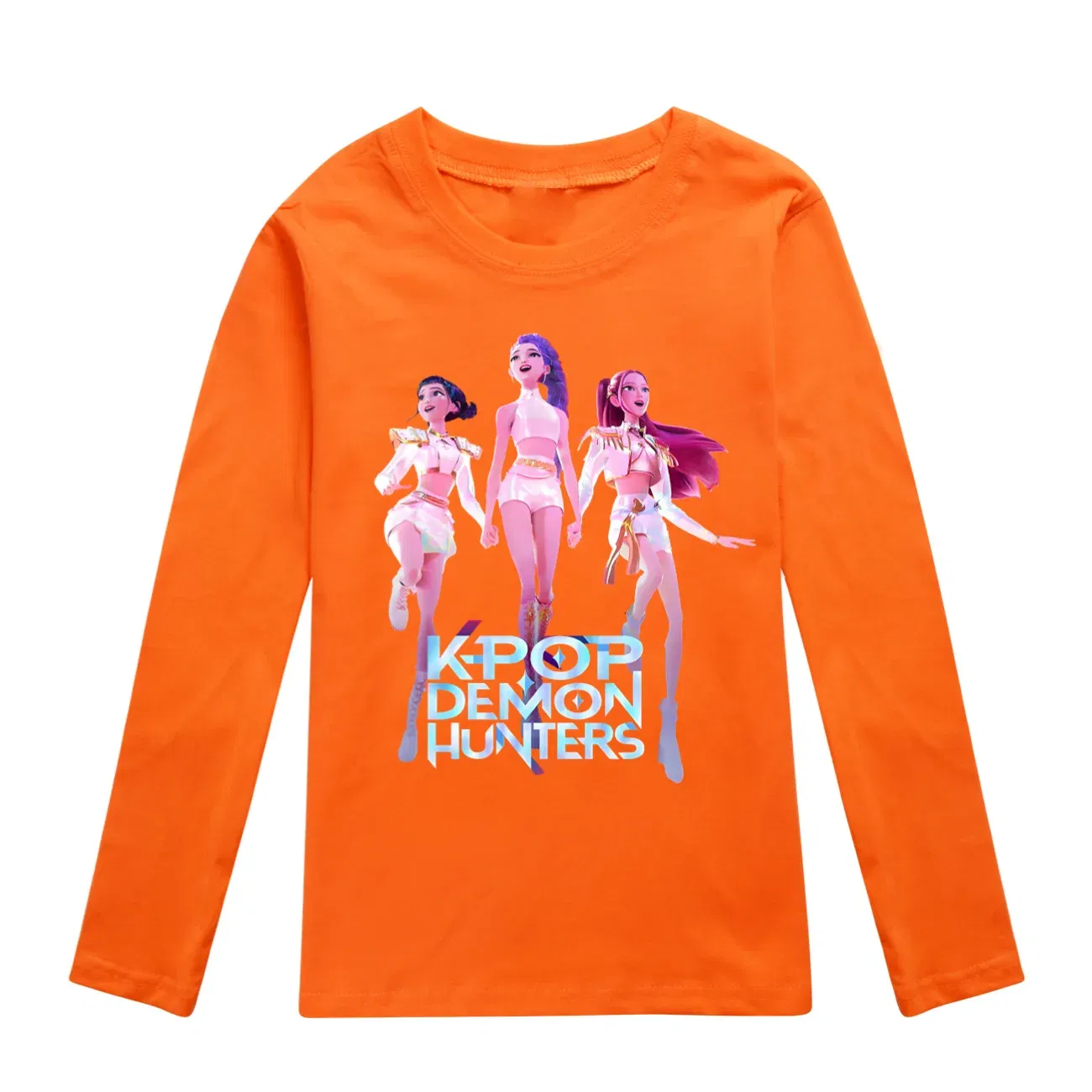 Color: Khaki, Kid Size: 6 - KPop Demon Hunters Huntrix Tshirt Kids Clothes Teenage Boys O-Neck Cartoon Casual T-shirts Girls Long Sleeve Tops Child Clothing