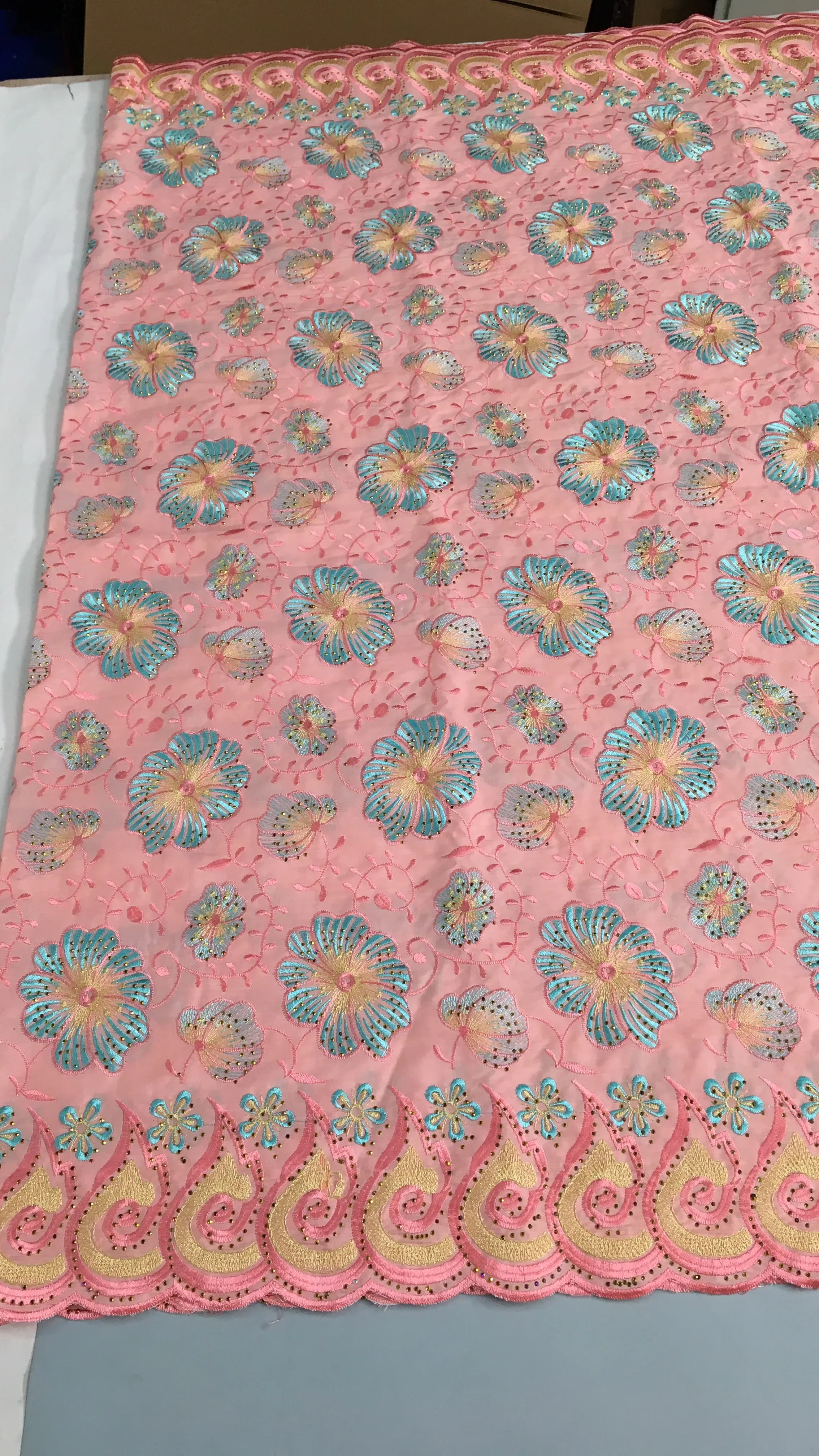 Color: Blue, length: 5 yards, Width: 120cm - Green Nigerian Embroidered Cotton Lace Fabric 2025 High Quality 5 Yards African Swiss Lace Fabric Party Dress for Women A4210