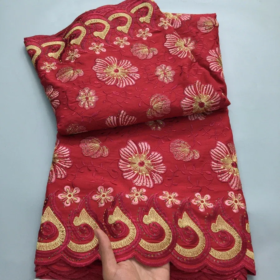 Color: Blue, length: 5 yards, Width: 120cm - Green Nigerian Embroidered Cotton Lace Fabric 2025 High Quality 5 Yards African Swiss Lace Fabric Party Dress for Women A4210