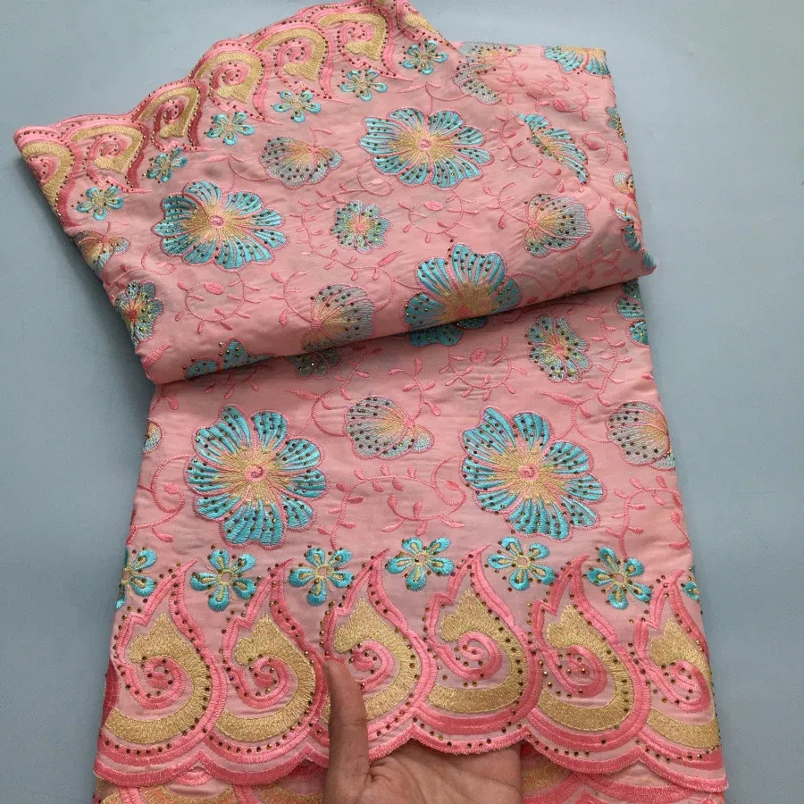 Color: Blue, length: 5 yards, Width: 120cm - Green Nigerian Embroidered Cotton Lace Fabric 2025 High Quality 5 Yards African Swiss Lace Fabric Party Dress for Women A4210