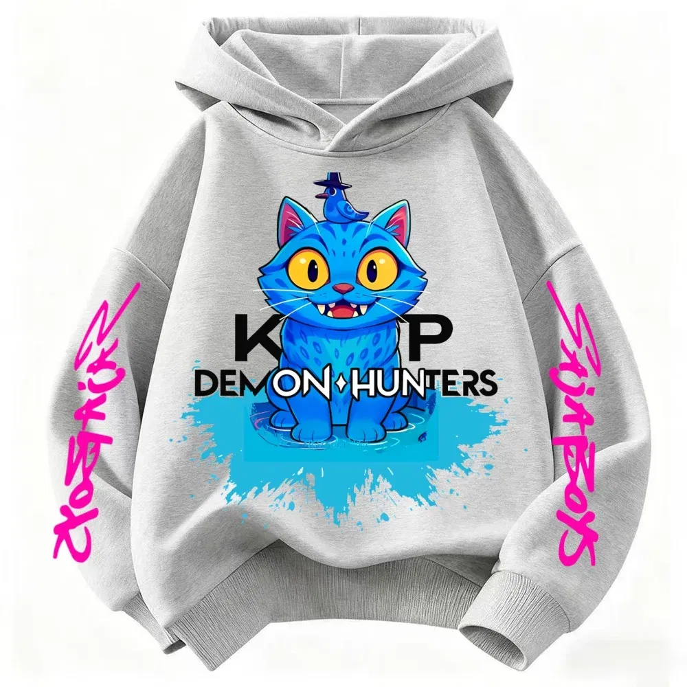 Color: Ivory, Kid Size: 6 - 2025 New Saja Boys Derpy KPop Demon Hunter Cartoon Boy Hooded Sweatshirt Warm Wave Fashion Casual Tops Casual Black Clothing