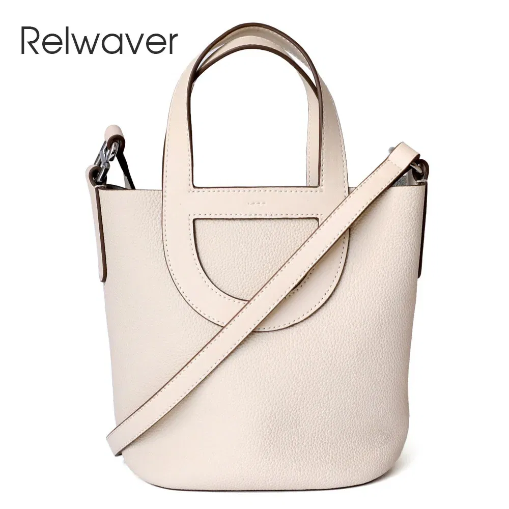 Relwaver genuine leather bags women 2023 spring summer bucket hand bag beige white grey small cow leather shoulder crossbody bag