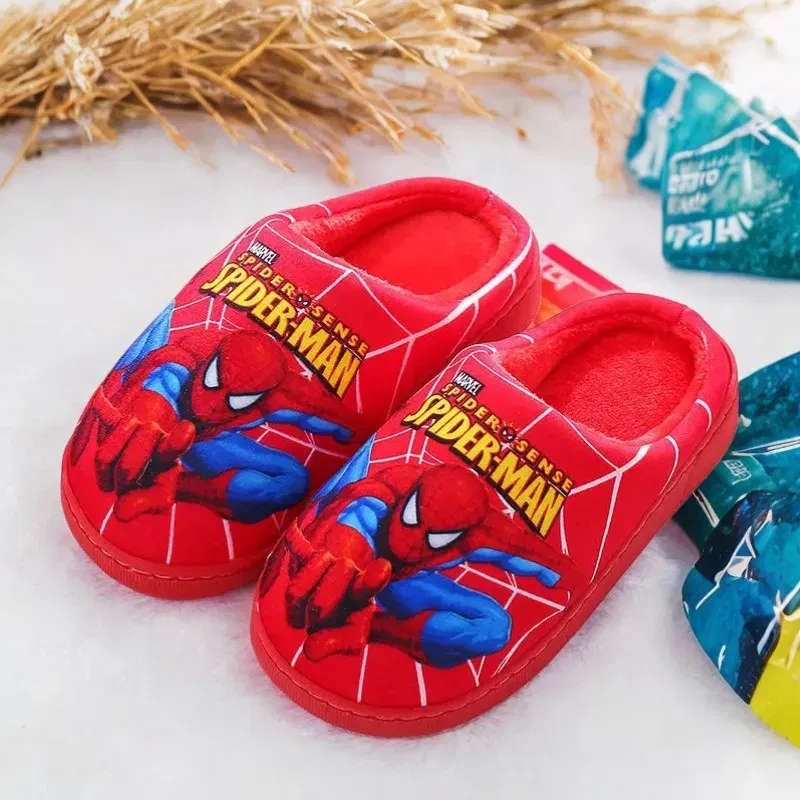 Color: black, Shoe Size: 3 - Children Cartoon Spider Print Cotton Slipper Soft Autumn Winter Warm Baby Boys Girl Indoor Home Bedroom Cotton Shoes Size 24-31