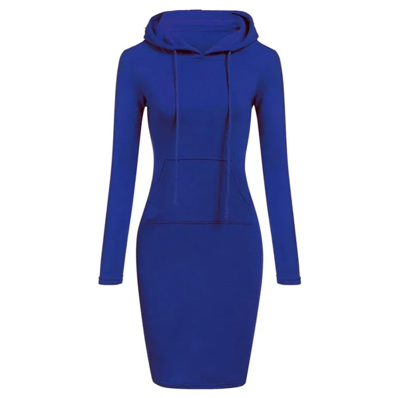 Color: Blue, Size: S - Ladies Dress Autumn Women Hooded Dresses Hoodies Women Sweatshirts Women Hoodies Dress Tops Ladies Clothing