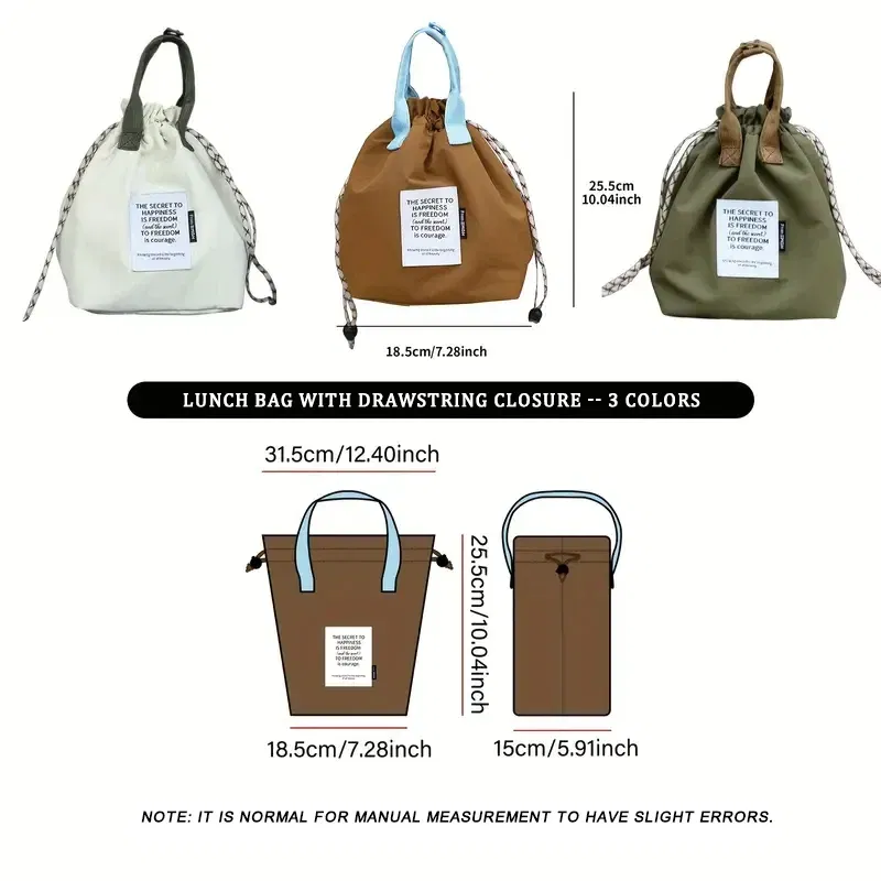 Color: Beige - Large Capacity Waterproof Lunch Bag with Drawstring Closure Thick Insulation Cooler Bento Bag for Picnic Work Student Handle Bag