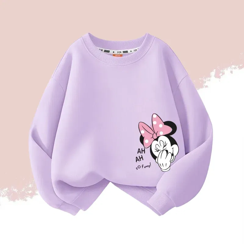 Color: WHITE, Kid Size: 9 - Autumn Baby Girls Cotton Cloth Kid Boy Disney Minnie Printed Long Sleeve Sweatshirt Children Cartoon O-Neck Soft Breathable Top