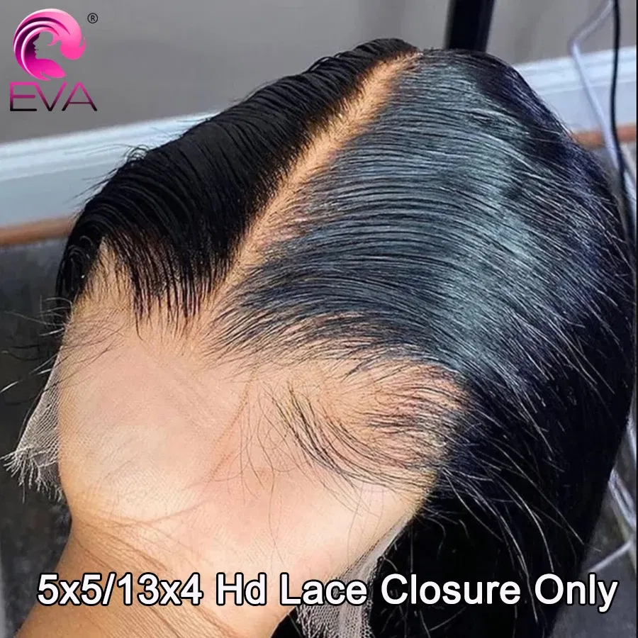 Color: PURPLE, Material Grade: Remy Hair, Stretched Length: 14inches - Eva 5x5 Hd Lace Closure Straight 13x4 Lace Frontal Closure Hand Tied Human Hair Closures Free Part Hd Lace Closure Pre Plucked