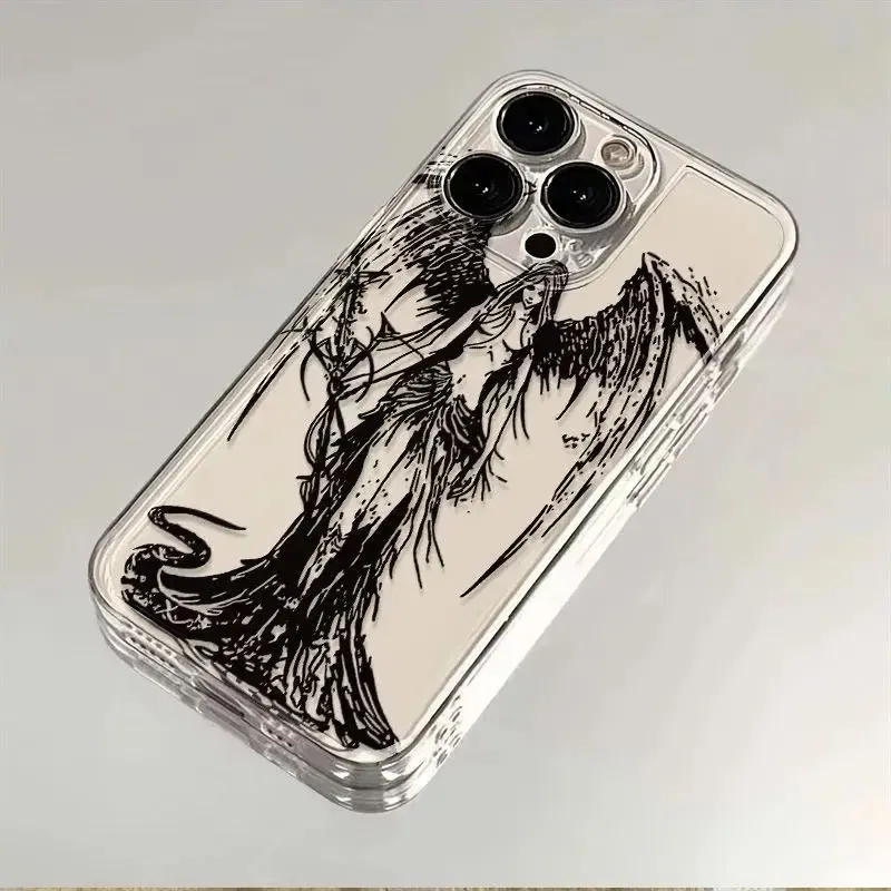 Color: GRAY, Material: PU - luxury bloodsacrifice Black Angel Death demon Phone Case For iPhone 15 14 13 12 11 Mini Pro Max XR XSMax 7 8 Plus SE Clear Cover