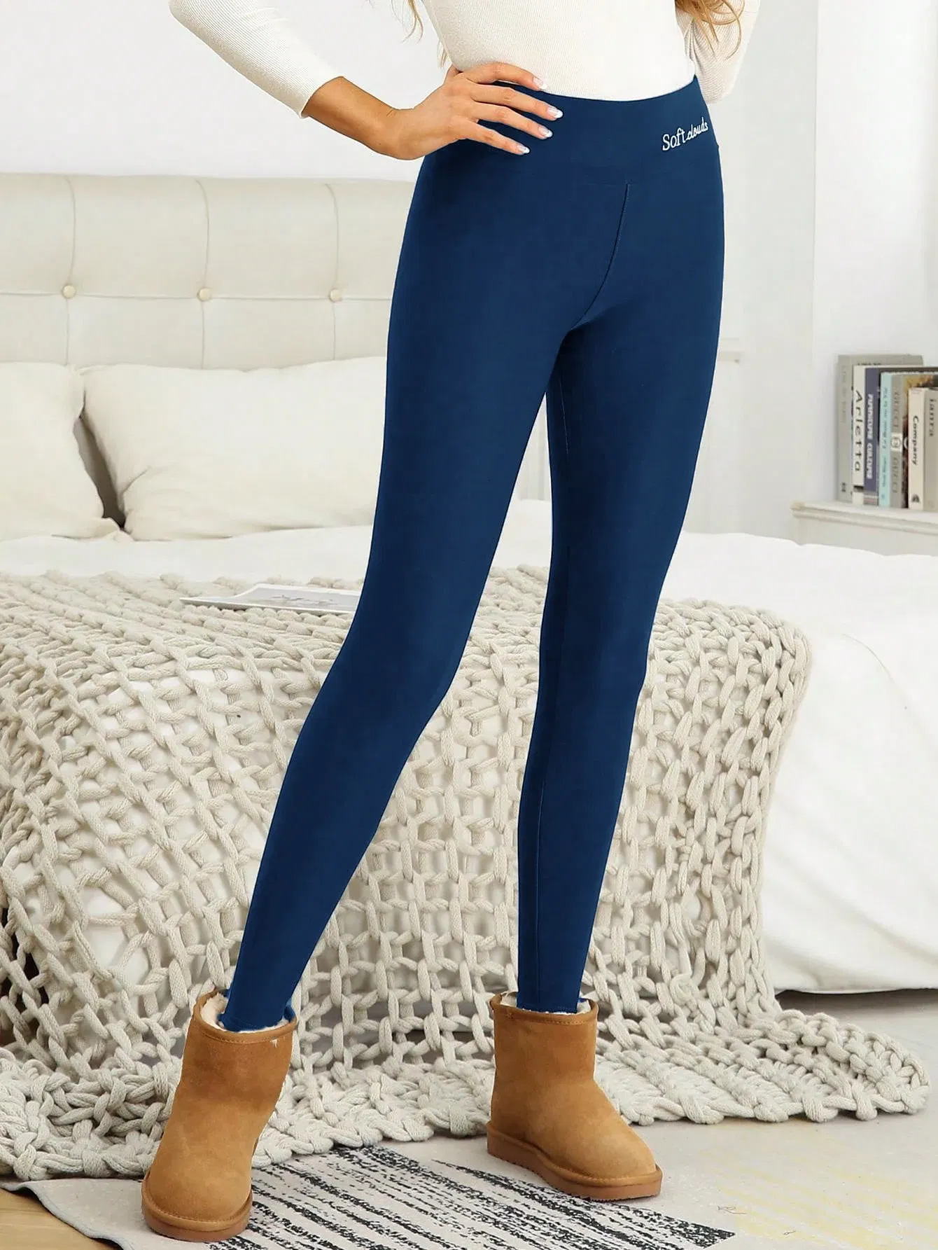 Color: SKY BLUE, Size: XL - 2024 Blue Thick Winter Leggings Women High Waist Warm Fashion Outdoors Leggings Women Autumn Velvet 200G Pants Classic Embroide