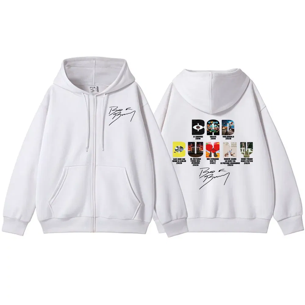 Color: Gold, Size: S - Rapper Bad Bunny Music Album Cover Print Zipper Hoodies Men Women Clothing Hip Hop Zip Up Sweatshirts Long Sleeve Hoodie Jackets