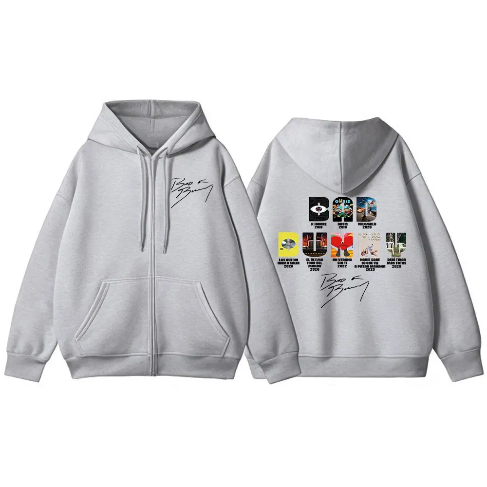 Color: Gold, Size: S - Rapper Bad Bunny Music Album Cover Print Zipper Hoodies Men Women Clothing Hip Hop Zip Up Sweatshirts Long Sleeve Hoodie Jackets