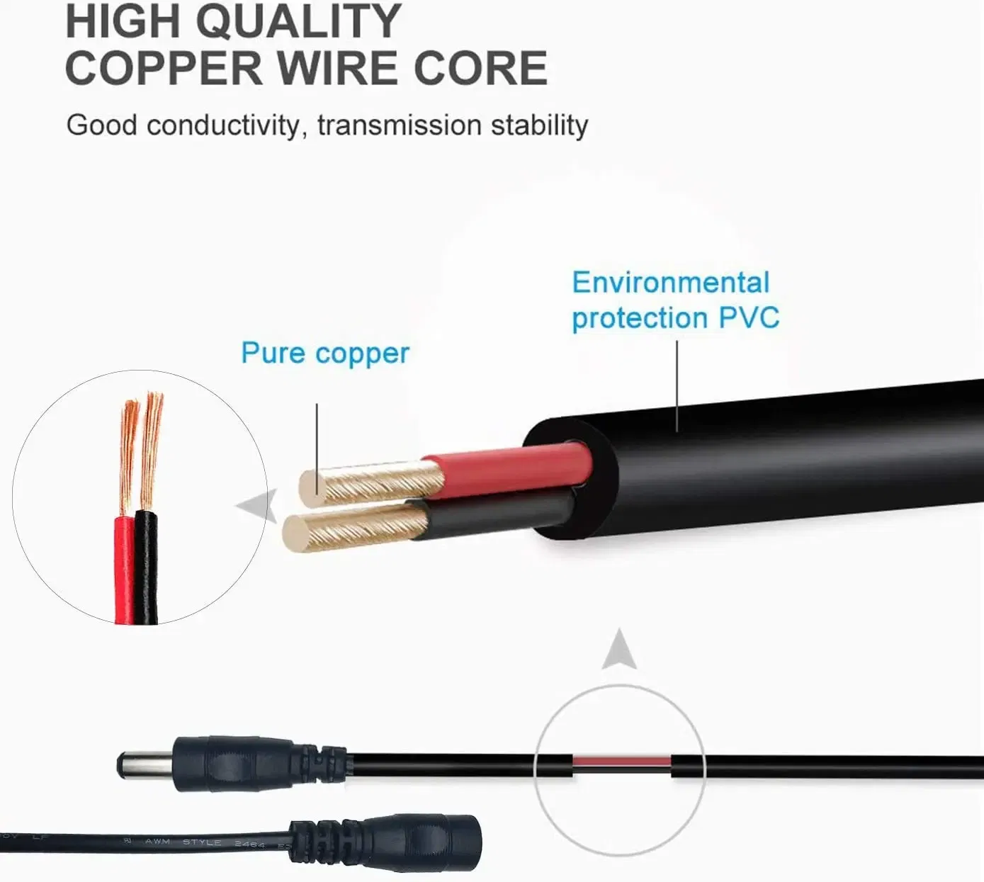 Color: WHITE - DC 12V Extension Power Cable 2.1mm*5.5mm Male To Female Connect Wire White Black 0.5m 1m 2m 3m 5m 10m For LED Light CCTV Camera