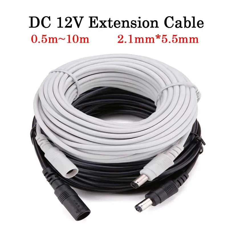 Color: WHITE - DC 12V Extension Power Cable 2.1mm*5.5mm Male To Female Connect Wire White Black 0.5m 1m 2m 3m 5m 10m For LED Light CCTV Camera