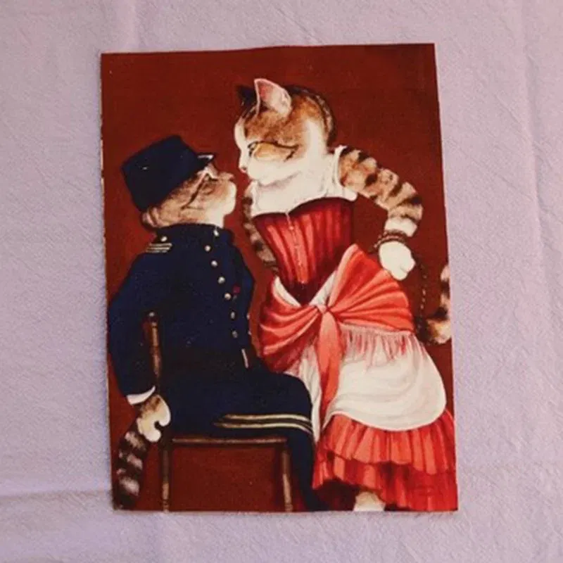 Color: Sakura Pink, Size: 1Yard - Retro Gentry Cats Printed Hand Dyed Cotton Linen Fabric Telas Sewing DIY Patchwork Hand Embroidery Quilt Bags