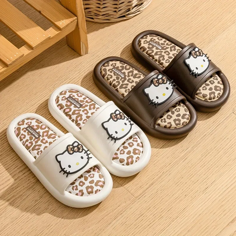 Color: Grape, Shoe Size: 36-37 - Miniso Hello Kitty Cute Leopard Print Slippers Trendy Open-Toe Slide Sandals in Chic Two-Tone Design Comfortable EVA Material