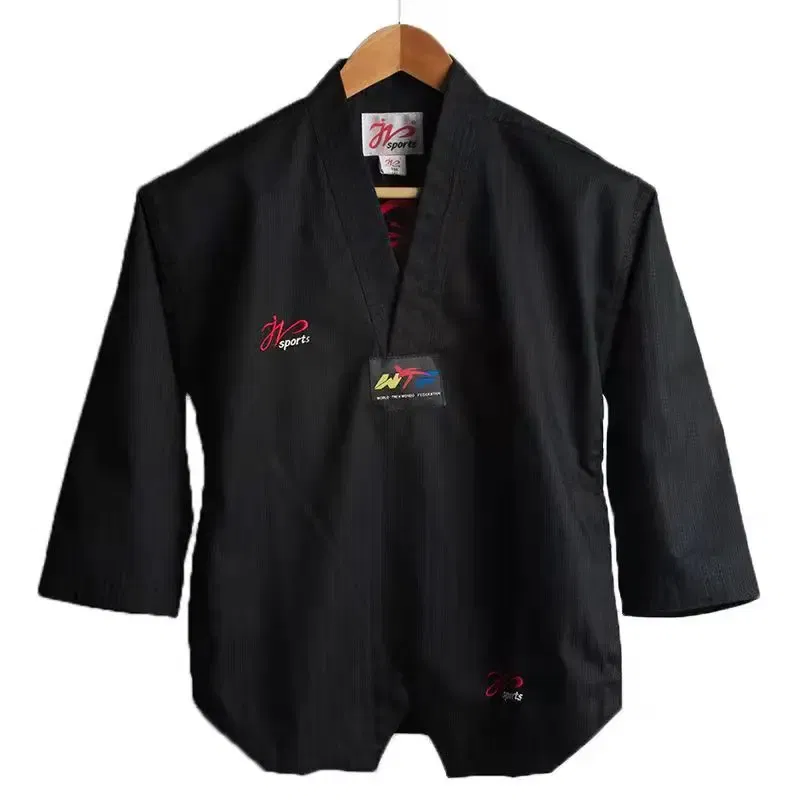Color: Black, Size: XL - High Quality Black Taekwondo Dobok Training Taekwondo Suits Embroidery Uniforms Poomsae Dobok WTF Approved Size 140-190cm