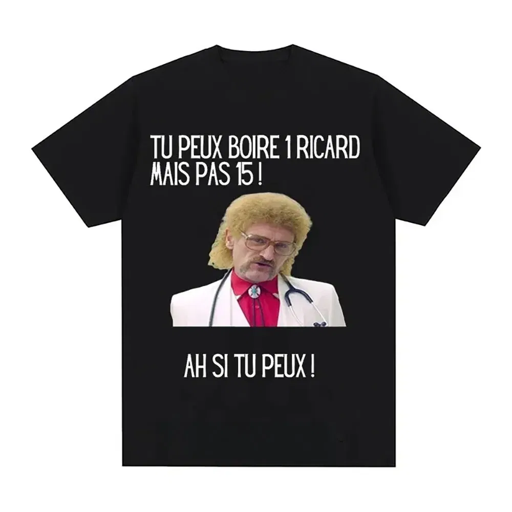 Color: black, Size: S - Funny Cotton T-shirt Print You Can Drink A Ricard But Not 15 Graphic Black Classic Tops Summer Short Sleeve Premium Tees 01336