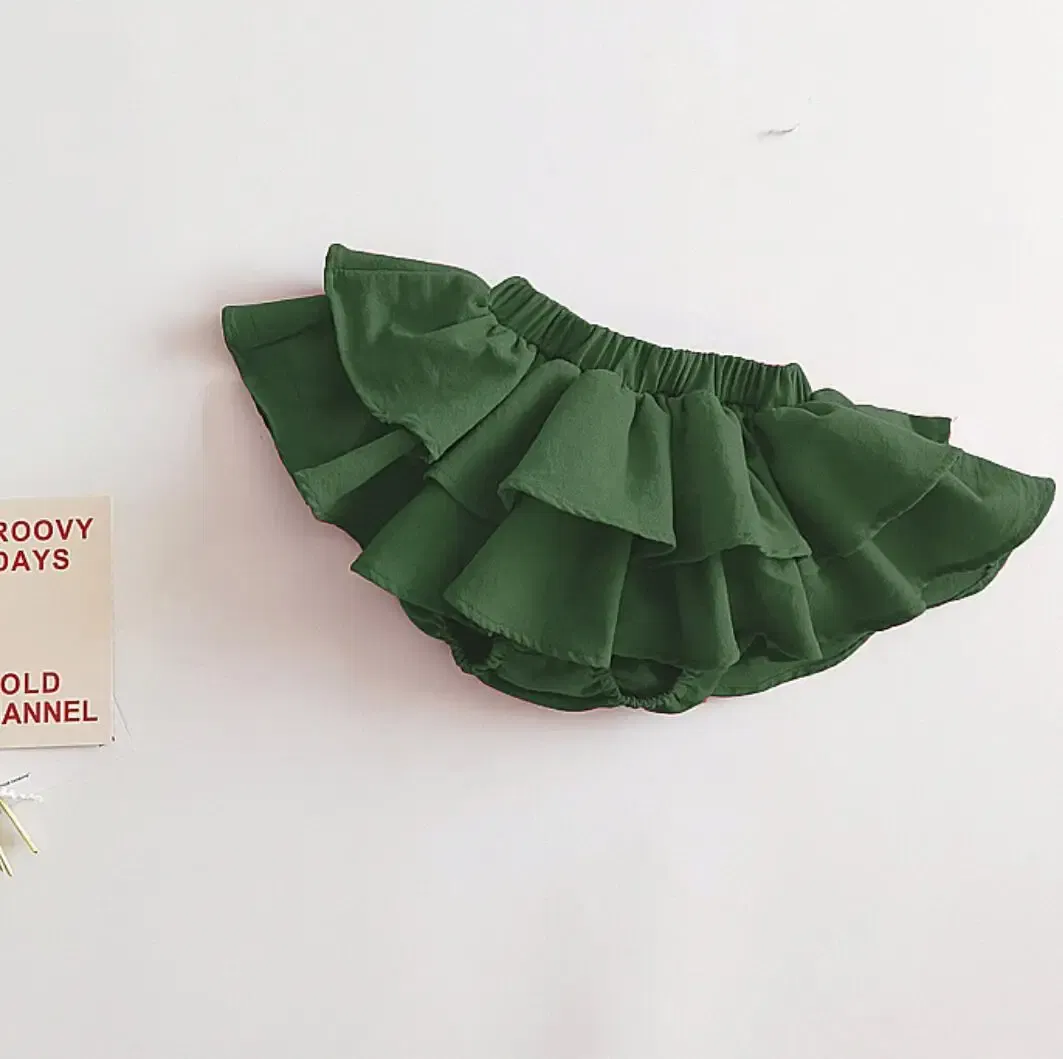 Color: green, Kid Size: 4T - Double Layers Ruffles Lace Baby Skirt Pants Summer Cotton Linen Kids Pettiskirt Toddler Dancing Wedding Clothing Tutu Skirt