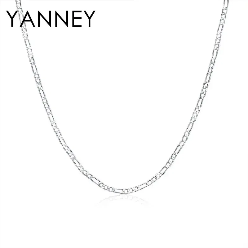 Gem Color: Green, Length: 70cm - 925 Sterling Silver 4MM 16-30 Inches Figaro Chain Bracelet Necklace For Man Woman Fashion Couple Christmas Gift Jewelry Set 2pcs