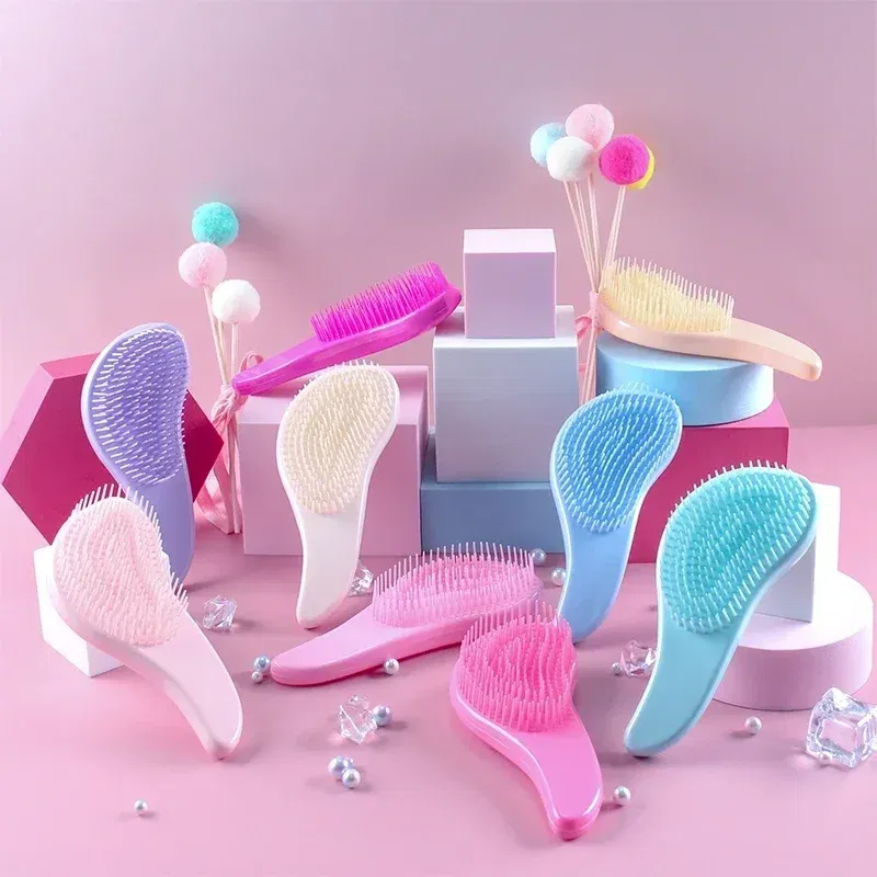 Color: Blue - Children Magic Handle Detangle Hair Comb Shower Massage Hairbrush Anti Static Massage Hair Brush Woman Salon Hair Accessories