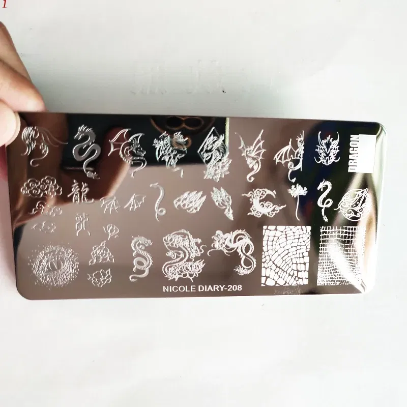 Color: Pink - Cute Cartoon Animal Nail Stamping Plates Cartoon Cat Mermaid Girl Gragon Brand Image Stainless Steel Stencil Nail Art Template