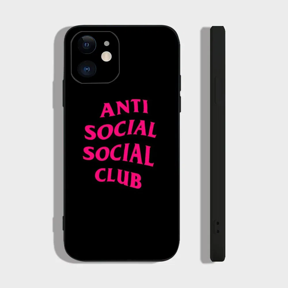 Color: Gold, Material: Denim - Anti Social Social Club Phone Case For IPhone 16 15 14 13 Pro Max 11 12 Mini X Xs XR Se 2022 Black Silicone Cover