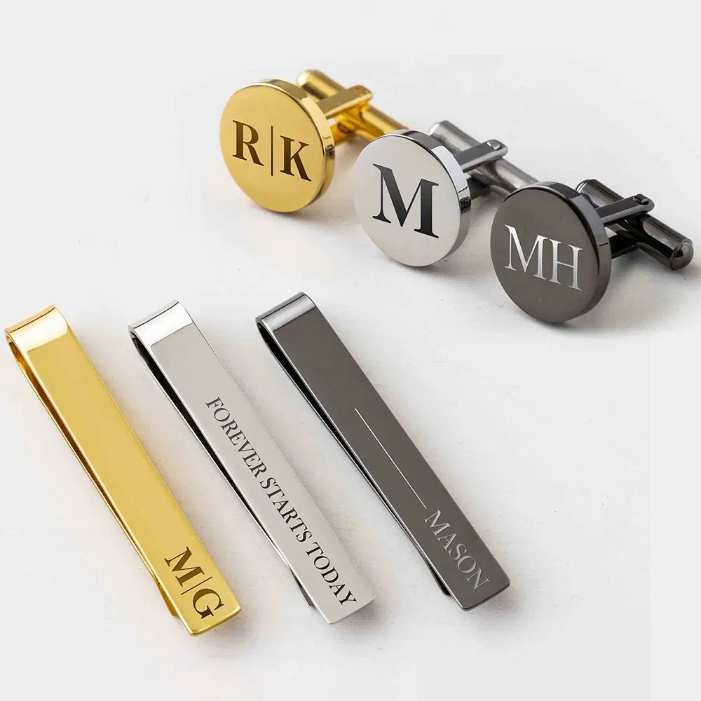 Color: MINT GREEN, Size: S - Custom Metal Cufflinks Tie Clip & Rectangle Gift Box Engraved Gift for Dad and Groomsmen Personalized Best Man Cufflinks Set