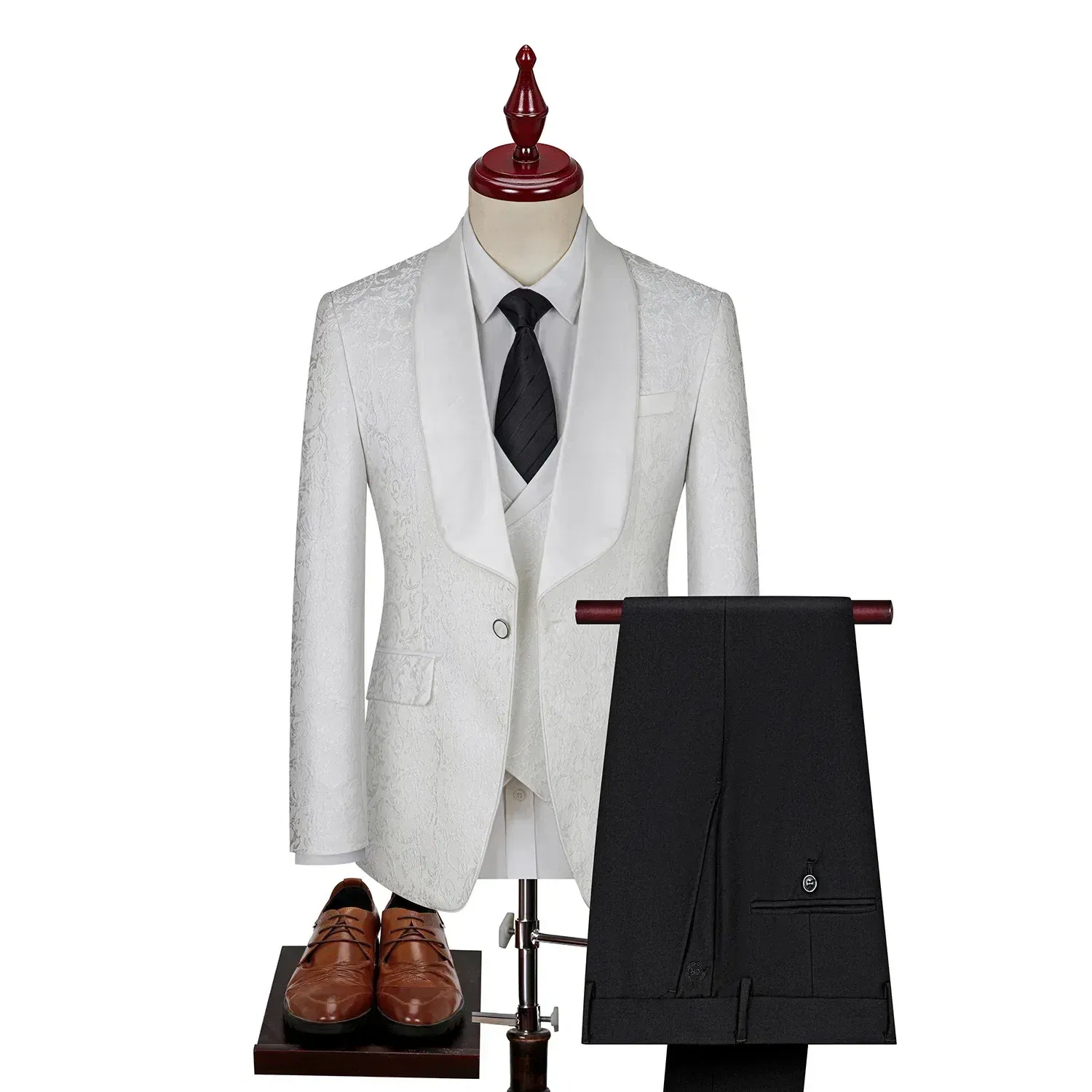 Color: SKY BLUE, Size: 44 - 2024 Plus-size Men's Jacquard Suit Wedding Dress Groom Suit Host Performance Costume Wedding Suits for Men