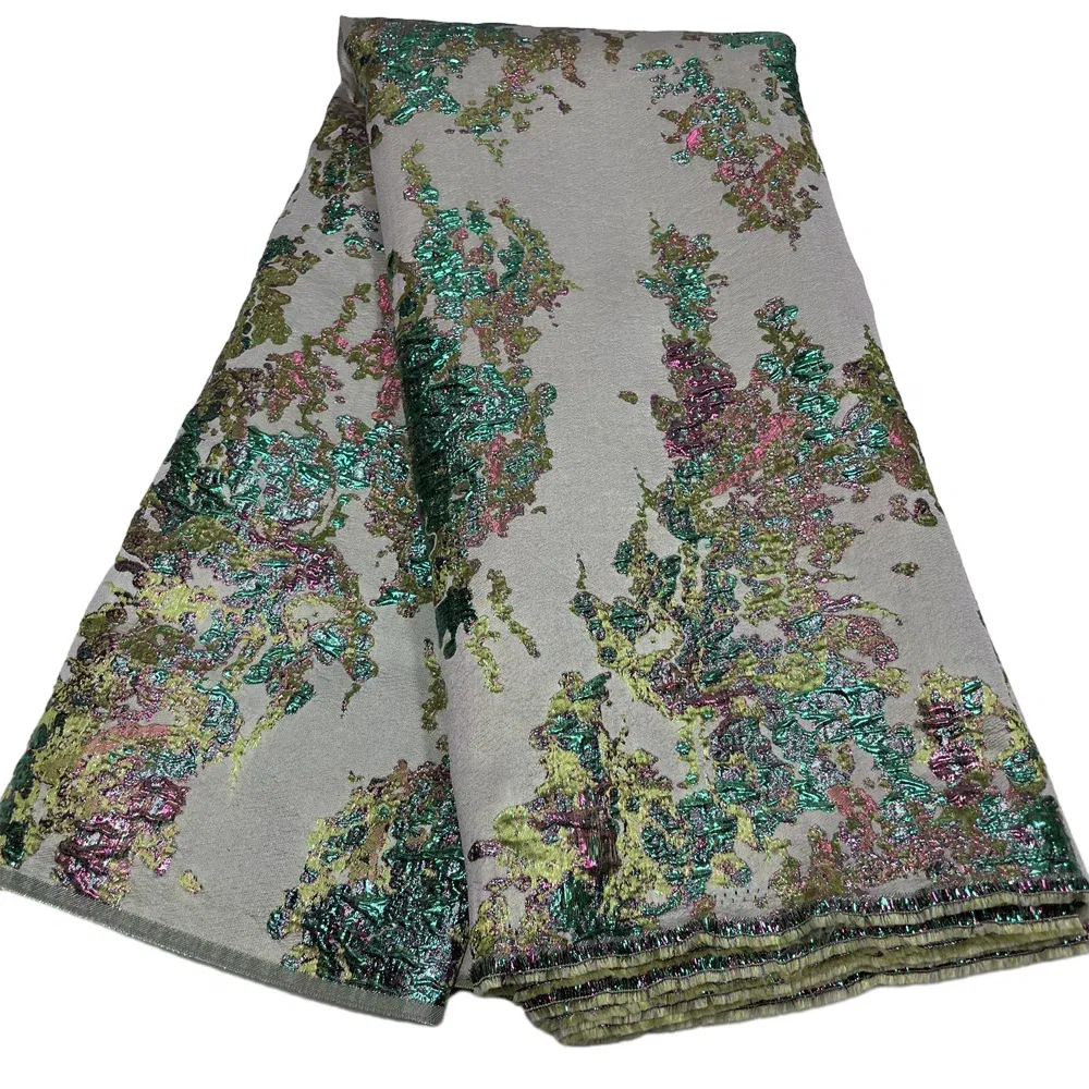 Color: pink, length: 5 yards, Width: 120cm - Salouva 2024 High Quality African Nigerian Gilding Tulle Lace Fabric Embroidery Organza French Lace Jacquard Brocade Lace Fabric