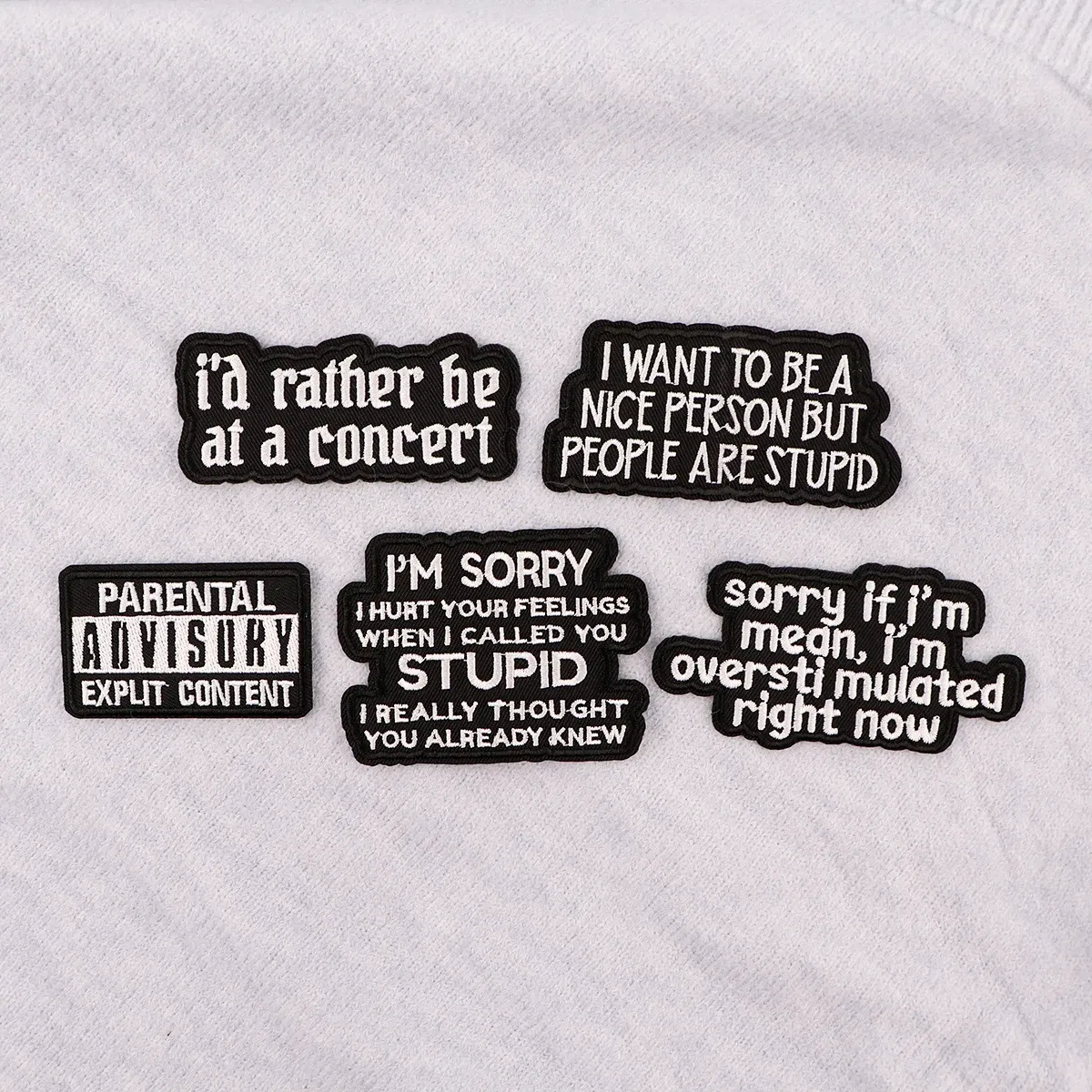 Color: antique silver - Letters Black Embroidery Patch Funny Quotes Iron On Patches For Clothing Thermoadhesive Patches On Clothes DIY Sew Badges