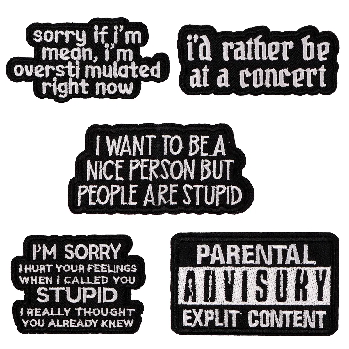 Color: antique silver - Letters Black Embroidery Patch Funny Quotes Iron On Patches For Clothing Thermoadhesive Patches On Clothes DIY Sew Badges