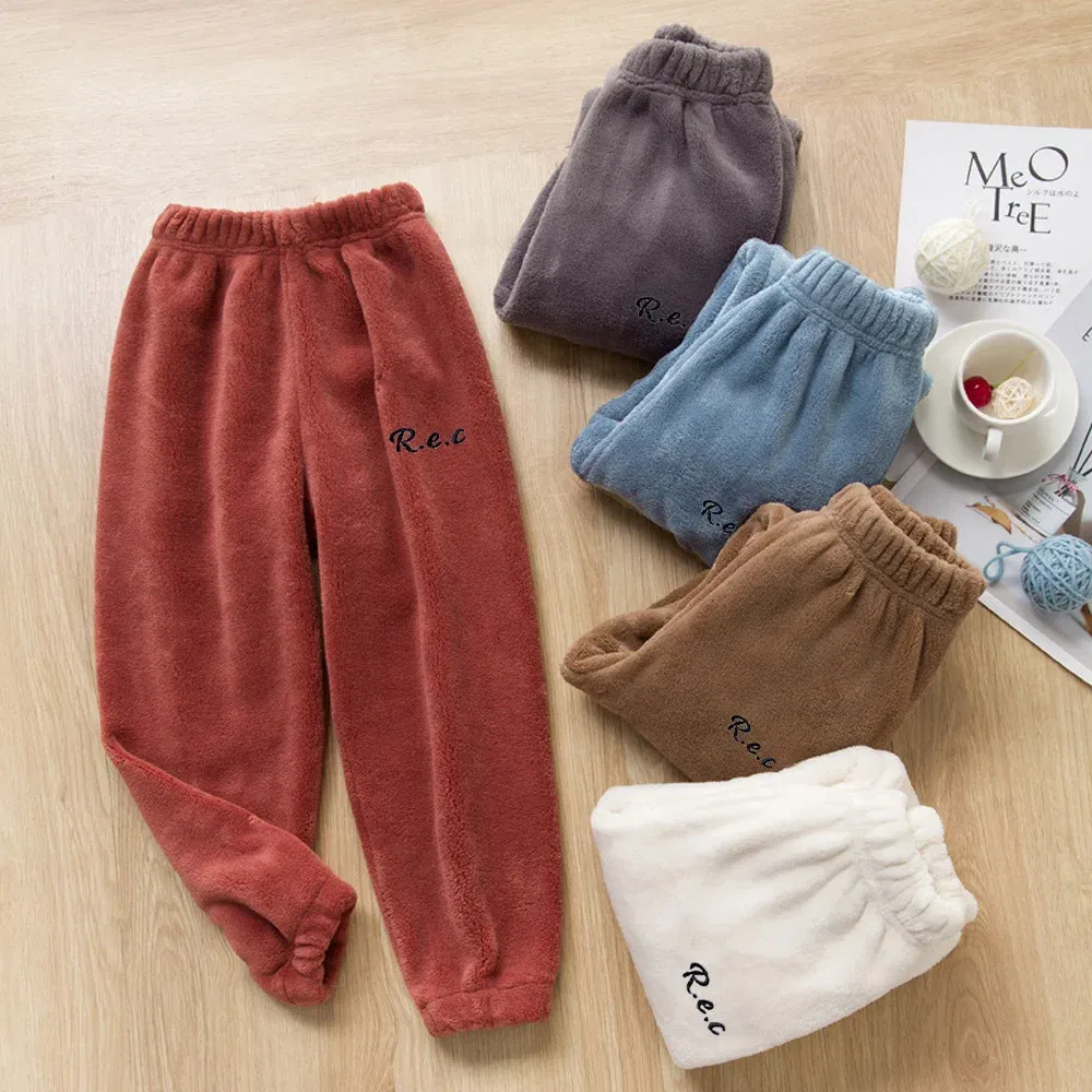 Color: Pink, Kid Size: 8 - Children Thicken Fleece Pants Boys and Girls Solid Letter Embroidery Sports Casual Kids Clothes Warm Leggings Clothing Winter