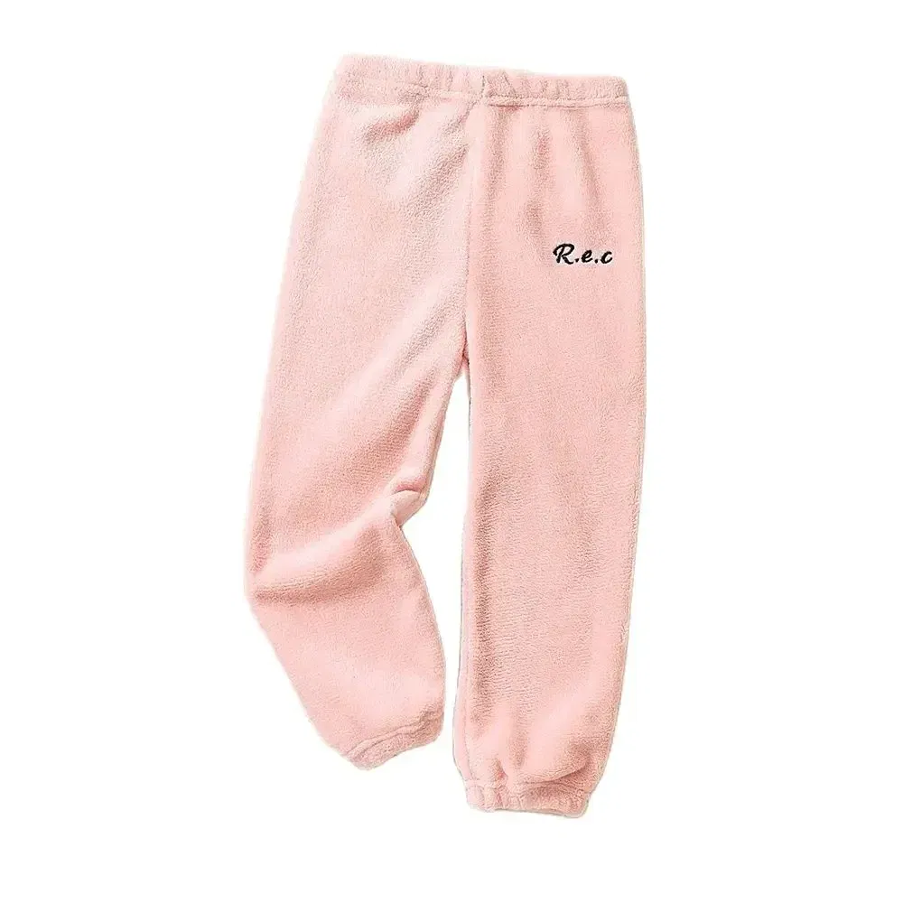 Color: Pink, Kid Size: 8 - Children Thicken Fleece Pants Boys and Girls Solid Letter Embroidery Sports Casual Kids Clothes Warm Leggings Clothing Winter