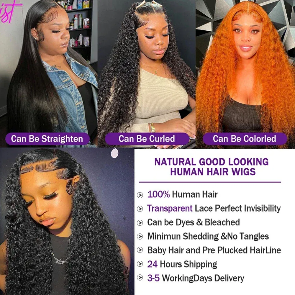 Color: Natural Color, Ships From: CHINA, Stretched Length: 28inches, Density: 150% - 13x4 13x6 Deep Wave HD Lace Front Wigs for Women Pre Plucked Brazilian 4x4 Lace Closure Human Hair Wig Curly Lace Frontal Wigs