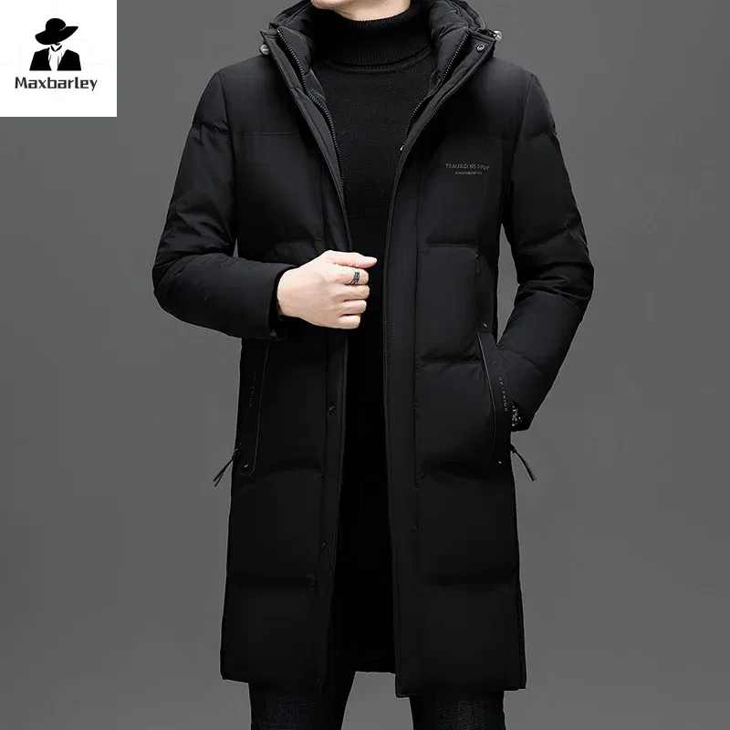 Color: Khaki, Size: 4XL - 2024 New Men's Winter Down Jacket Long Knee-length Thickened Warm Duck Down Parka High-end Hooded Detachable Extremely Cold Coat