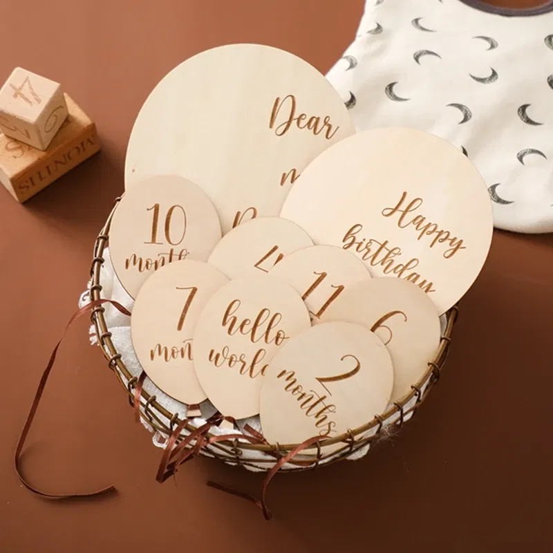 Color: Fuchsia, Ships From: CHINA - Baby Balloon Milestone Number Monthly Memorial Month Card Newborn Baby Wooden Engraved Age Photography Accessories Birthing Gift
