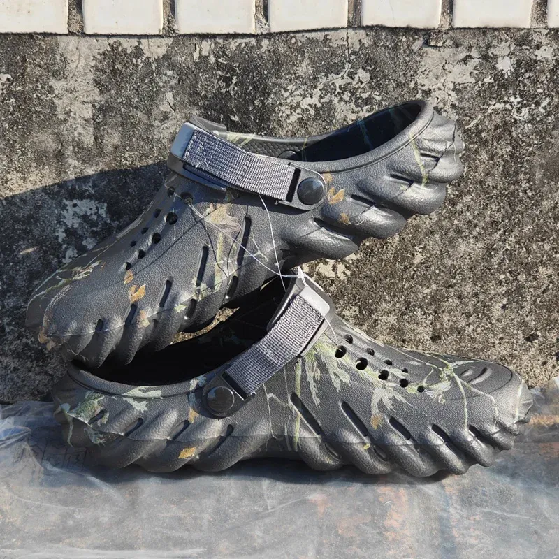 Color: Burgundy, Shoe Size: 46 - Fashion Garden Shoes Men's Clogs Slippers Sandal Flat Camouflage Sandals Male Sneakers Outdoor Flip Flops Home Clogs