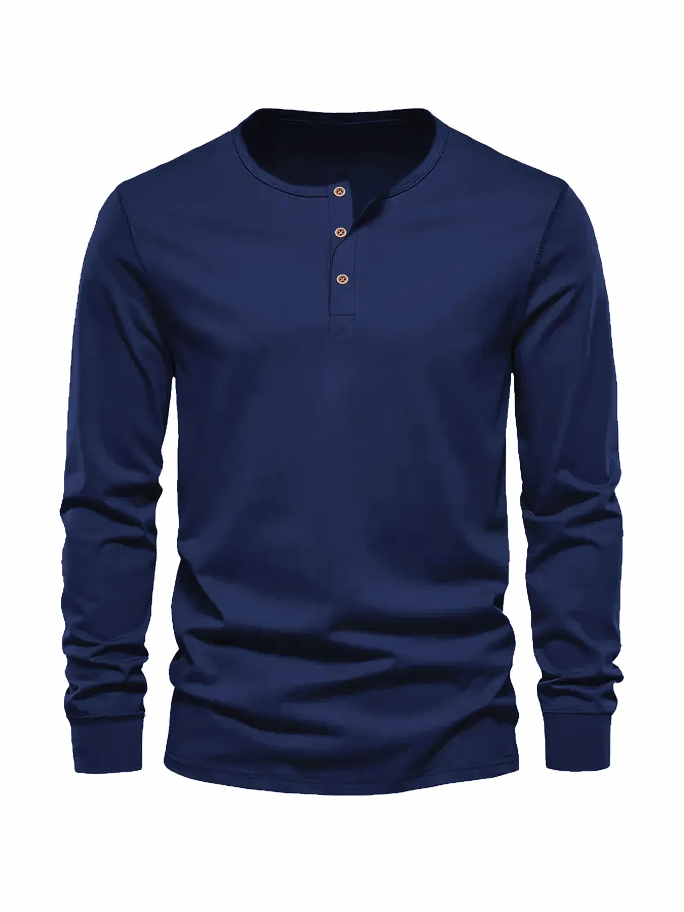 Color: Navy Blue, Size: S - Men's Long Sleeved Henley Neck T-shirt Slim Fit Bottoming Shirt Fitness Tops Tees Button Neck Casual Cozy Tshirt