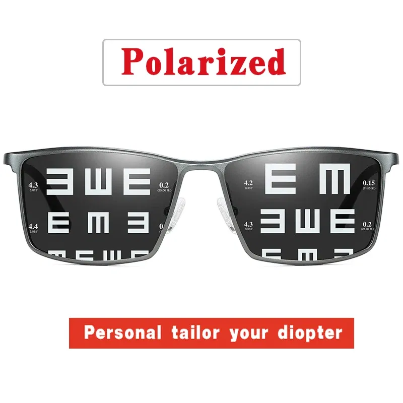 Lenses Color: Blue, Frame Color: Yellow - Men's sunglasses myopia with diopter polarized  prescription glasses UC400 retro anti-glare driving goggles square black shades