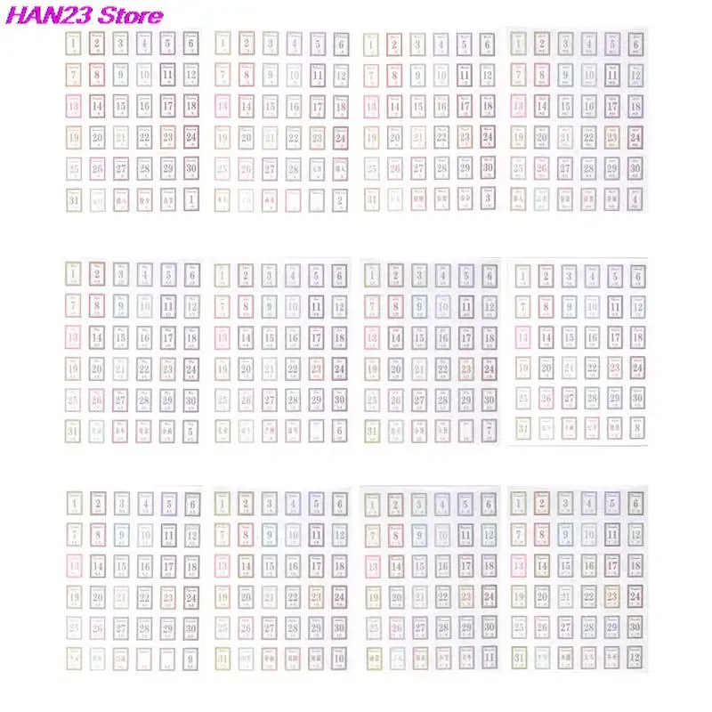 Color: Yellow - 365 Days Sticker Payment Stick Account Notebook Sticker Full Year Calendar Sticker Index Tab Reminder Sticker Student Stationery