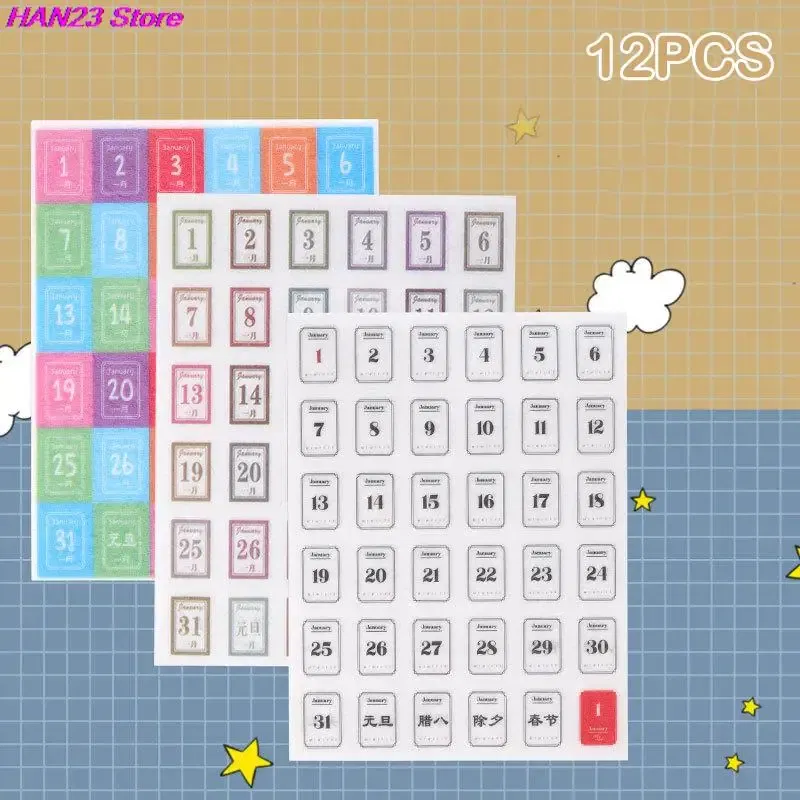 Color: Yellow - 365 Days Sticker Payment Stick Account Notebook Sticker Full Year Calendar Sticker Index Tab Reminder Sticker Student Stationery