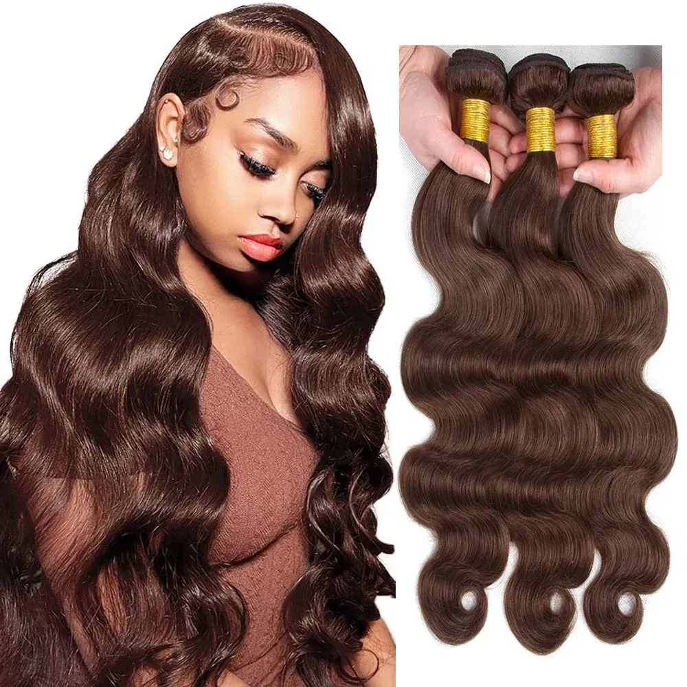 Bulk Buy: 3Pcs/Lot, Material Grade: Remy Hair, Length: 24 24 24 - Brown Body Wave Bundles 100% Human Hair #4 Colored Brazilian Remy Hair Extensions Weave 3 PCS/Lot 30 Inch Raw Human Hair Bundles