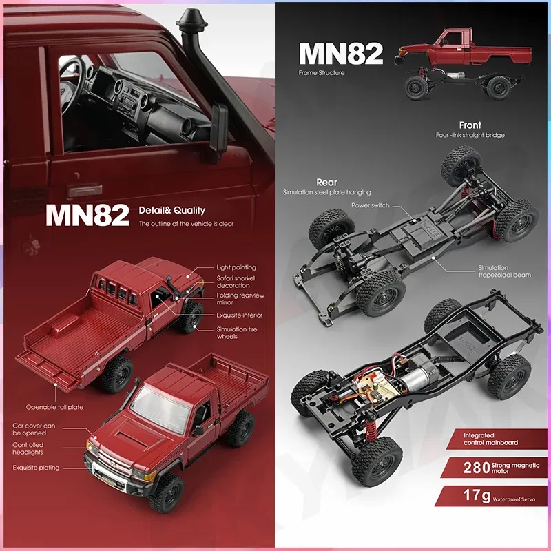 Color: Black - 1:12 Rc Car Mn Model Mn82 Retro Full-scale Simulation Lc79 RTR 2.4g 4WD 280 Motor Remote Control Pickup RC Truck Model Car Toys