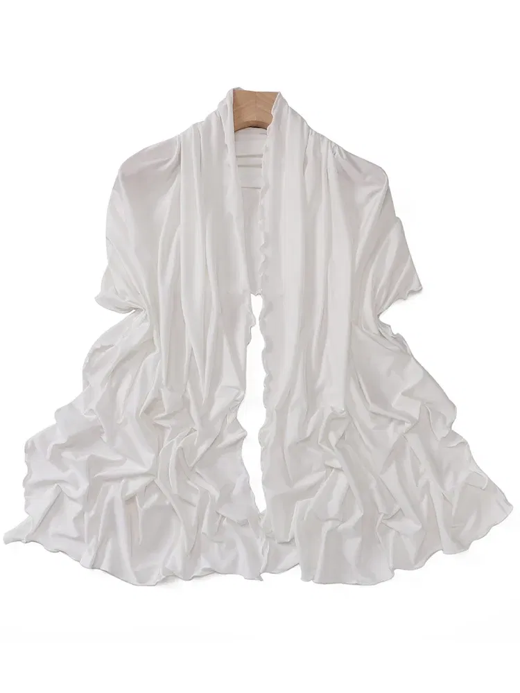 Color: black - Luxury Wavy Edge Jersey Hijab for Women Solid Color Milk Silk Scarf Headscarf Autumn Shawl Stretchy Chiffon Scarf Ramanda