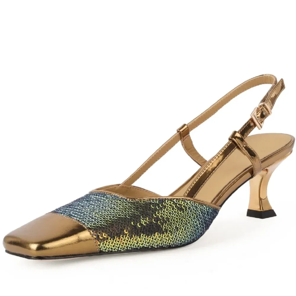 Color: Beige, Shoe Size: 34 - 【JOCHEBED HU?‘Sexy Genuine Leather Square Toe Women Sandals Thin High Heels Slingback Pumps Fashion Office Party Shoes 33-40