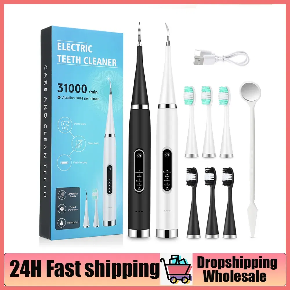 Color: Pink - Electric Teeth Cleaner Dental Scaling Tooth Whitening and Cleaning Device IPX6 Waterproof Stains Remover Oral Care USB Charging