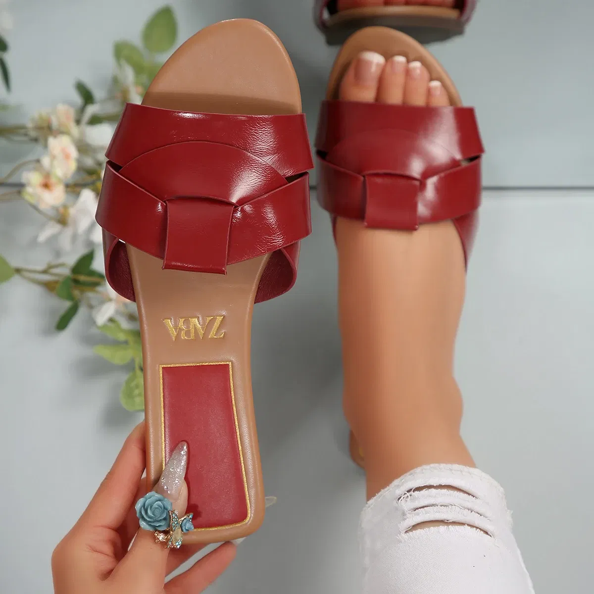 Color: SKY BLUE, Shoe Size: 42 - New Fashion Slippers Women Sexy Flat Sandals Casual Ladies Sand Beach Slippers Elegant Fish Mouth Slippers Women